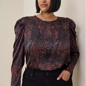 torrid Black and Red Puff-Sleeve Printed Blouse size 3